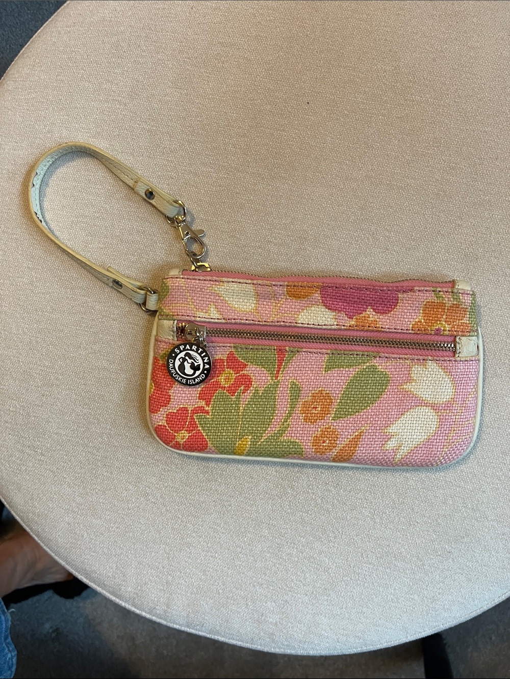 Spartina 449 Pink Floral Wristlet with Cream Strap